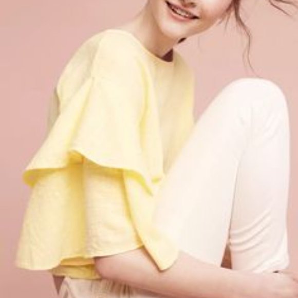 Anthropologie Yellow Spring Summer Crop Top - Picture 3 of 8